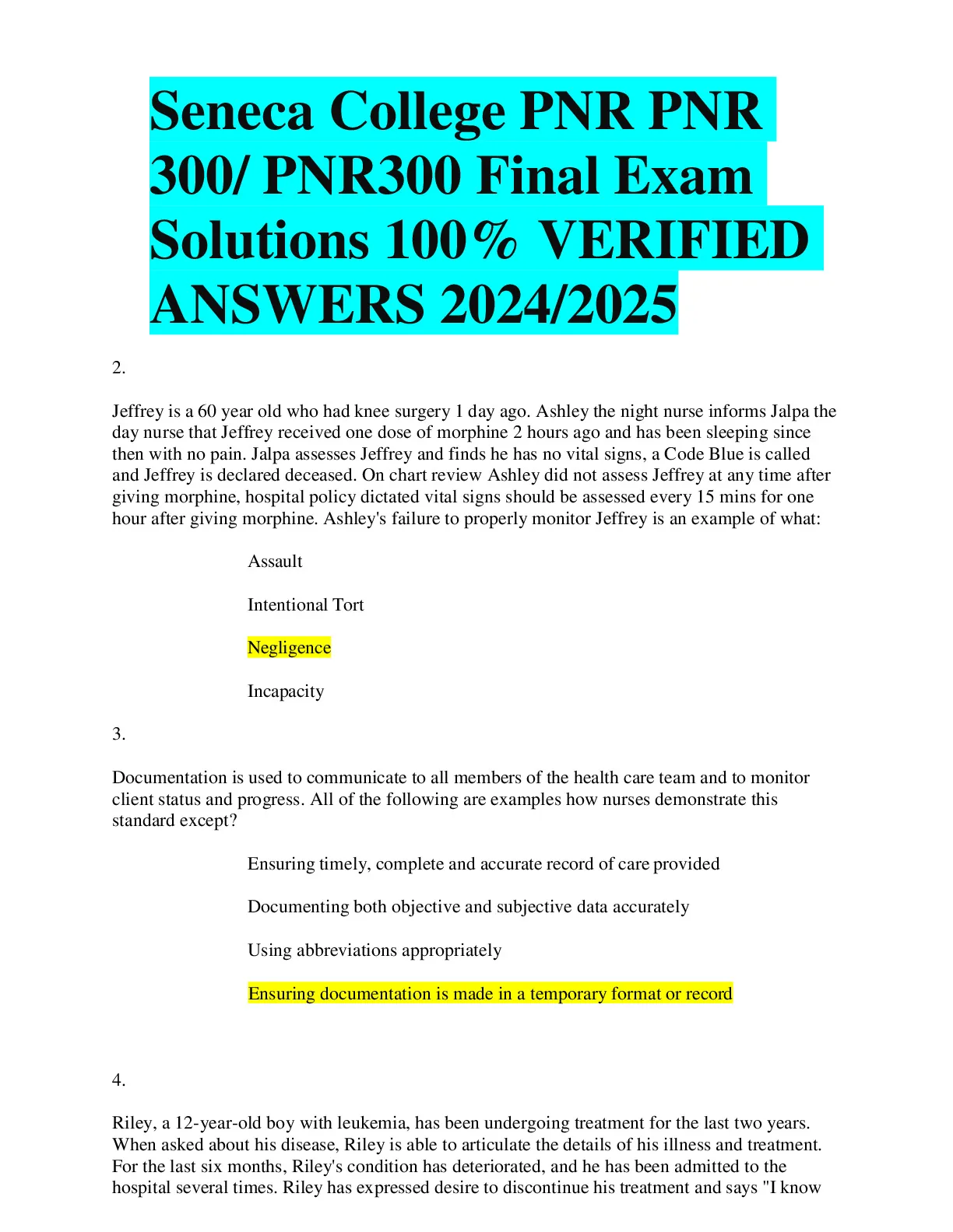 PNR 300 EXAM QUESTIONS AND ANSWERS SENECA COLLEGE - DocMerit