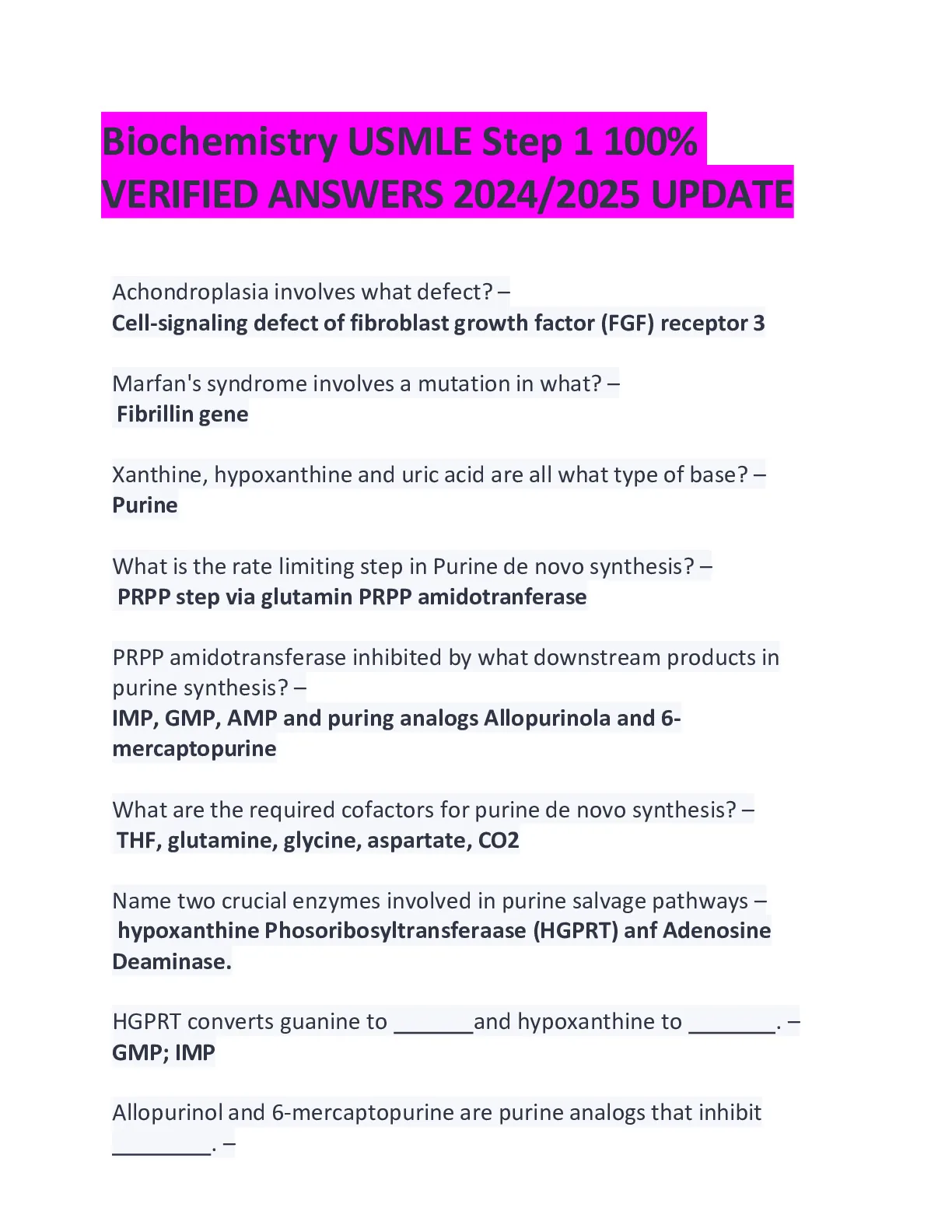 Biochemistry USMLE Step 1 ANSWERS 2024/2025 UPDATE - DocMerit