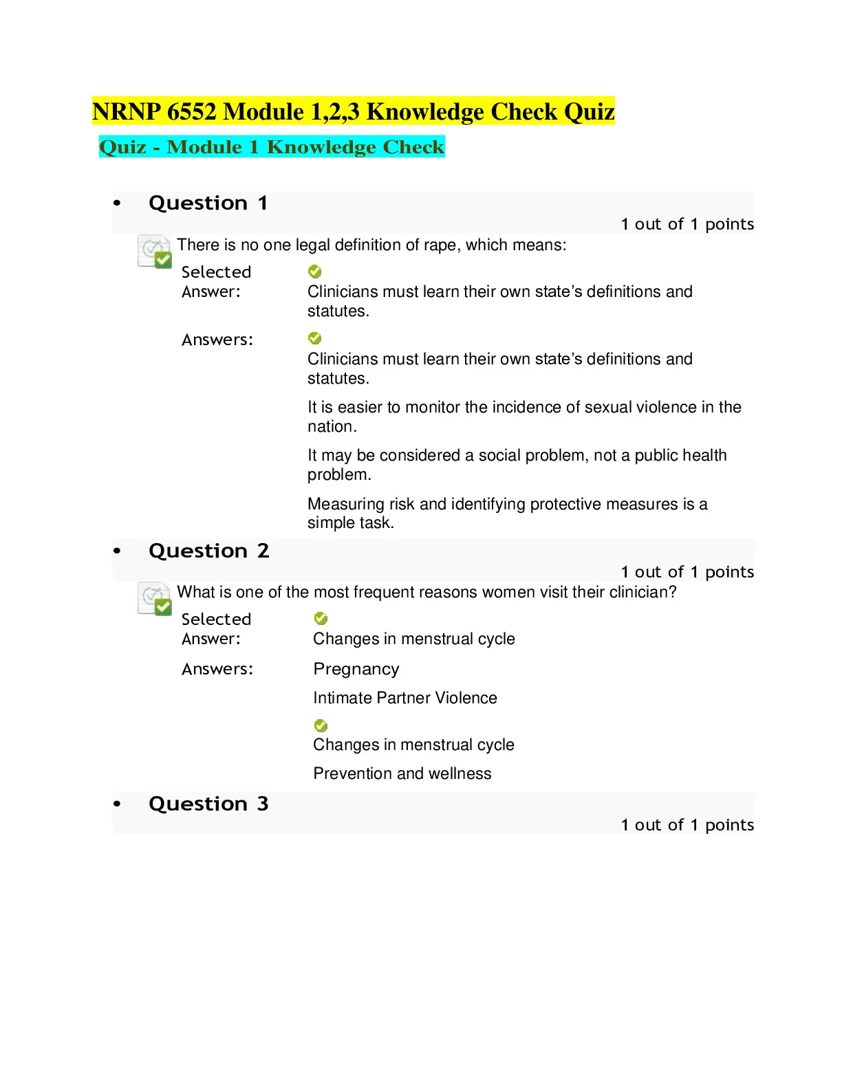 NRNP 6552 Module 1,2,3 Knowledge Check Quiz / NRNP6552 Module 1,2,3 ...