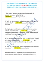 UPDATED ANESTHESIA FOR THE DENTAL HYGIENIST EXAM QUESTIONS WITH ACCURATE ANSWERS (GRADED A+