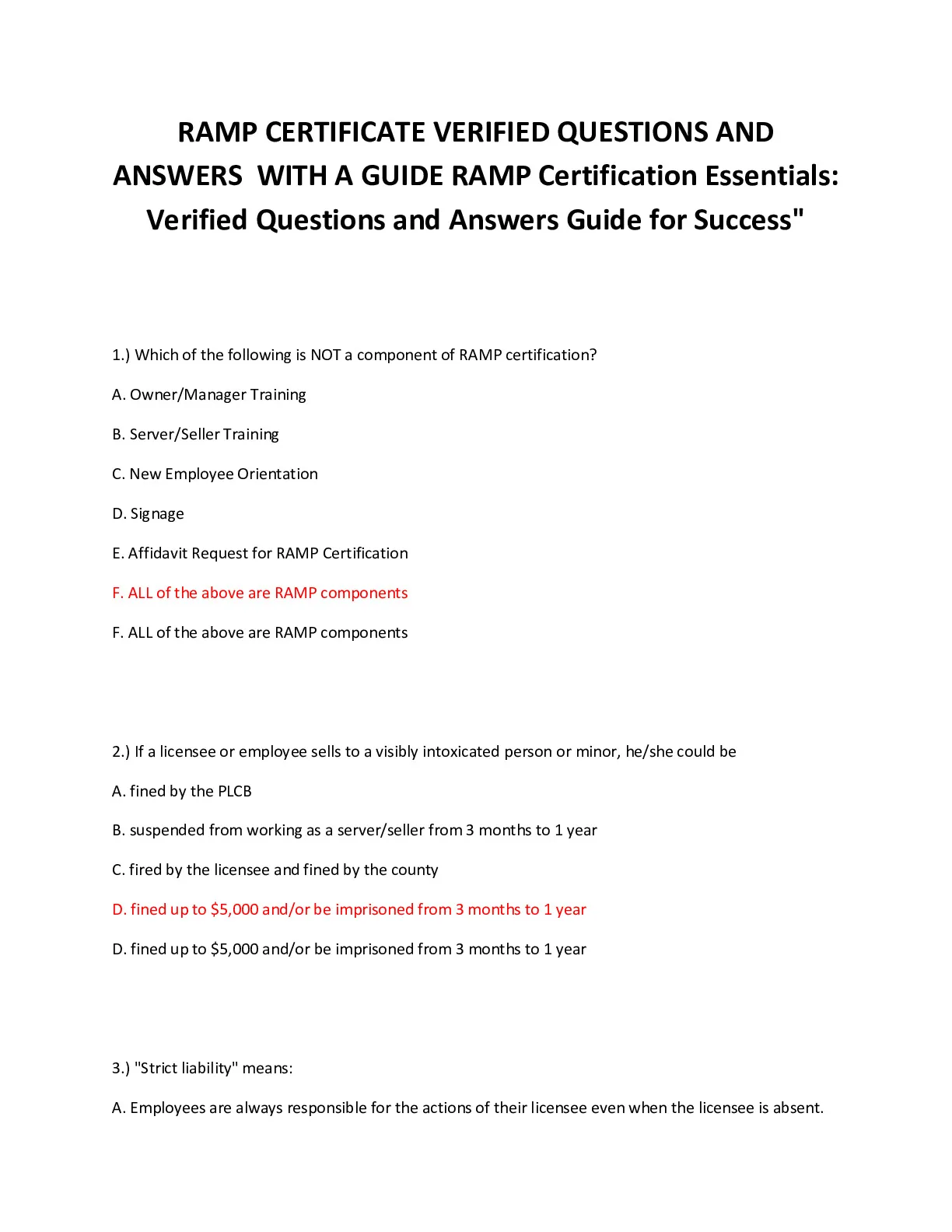RAMP CERTIFICATE VERIFIED QUESTIONS AND ANSWERS WITH A GUIDE RAMP ...