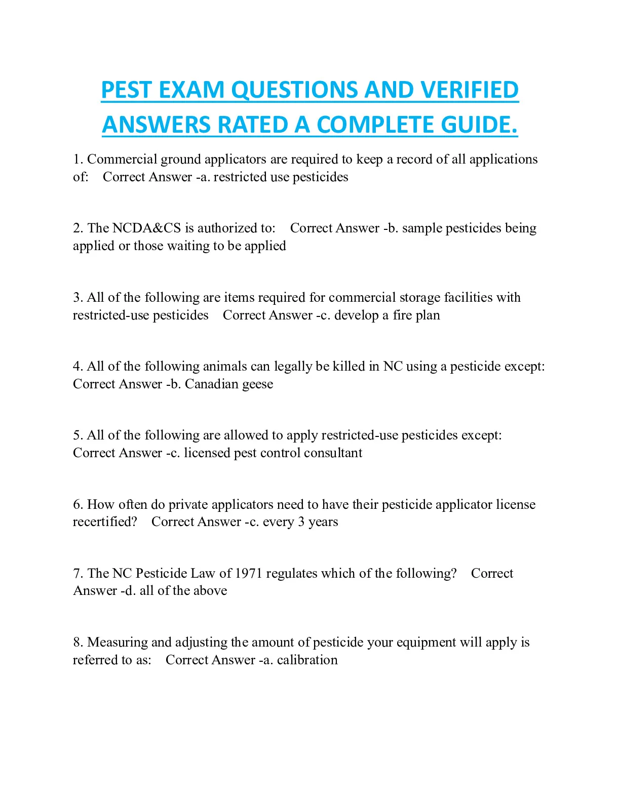 PEST EXAM QUESTIONS AND COMPLETE GUIDE. - DocMerit