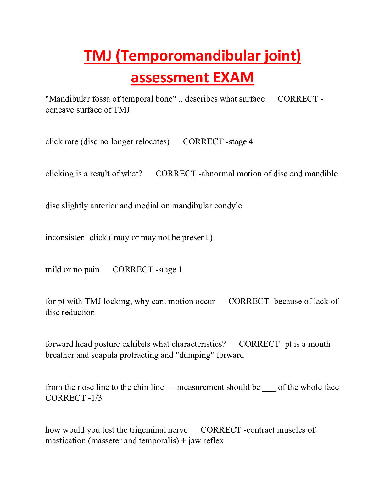 TMJ (Temporomandibular joint) assessment EXAM - DocMerit