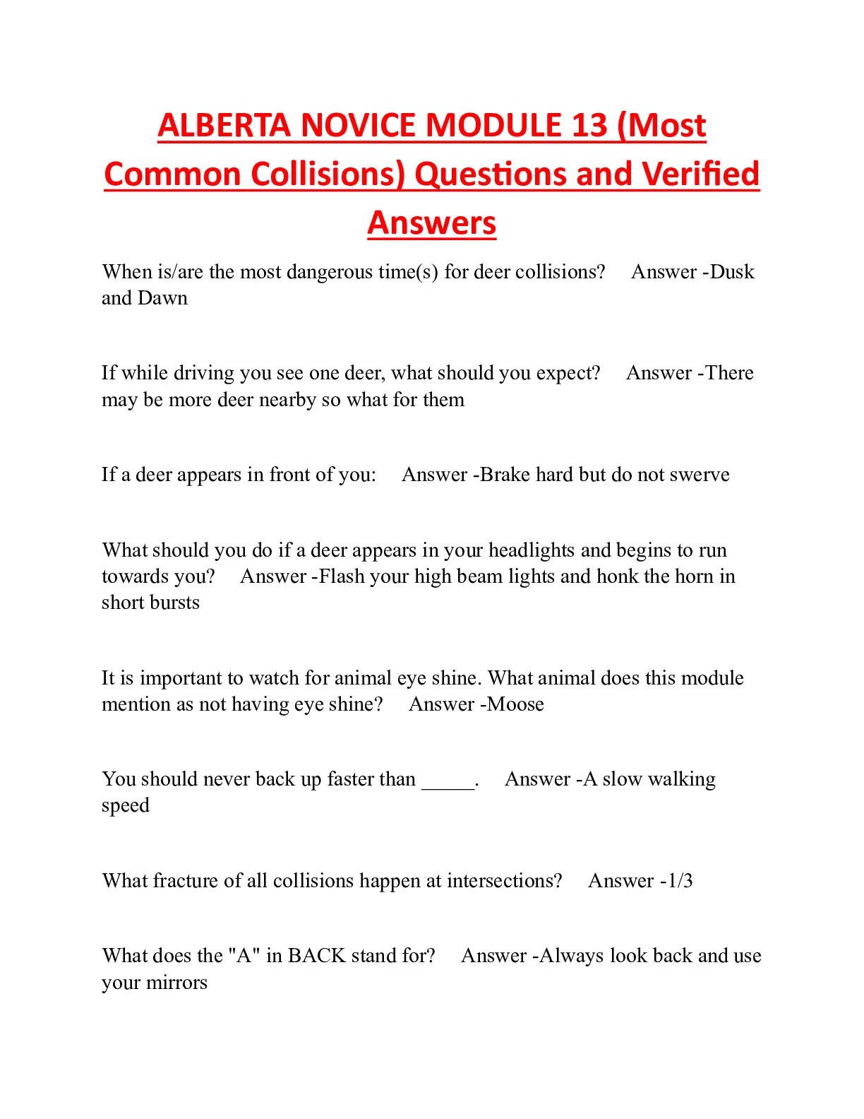 ALBERTA NOVICE MODULE 13 (Most Common Collisions) Questions and - DocMerit