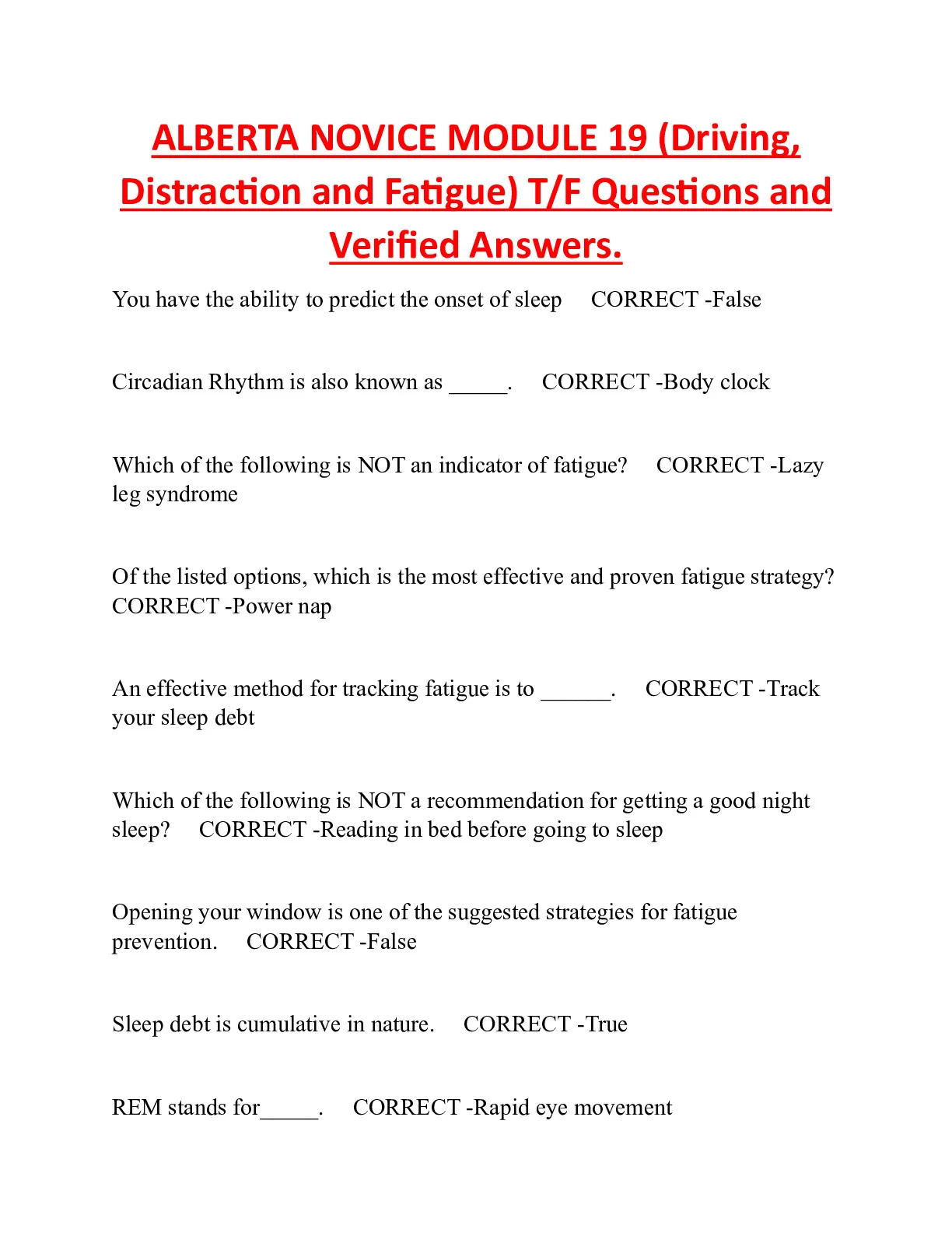 ALBERTA NOVICE MODULE 19 (Driving, Distraction - DocMerit