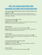 PSYC 101 EXAM QUESTIONS AND  ANSWERS ACCURATE WITH EXPLANATIONS