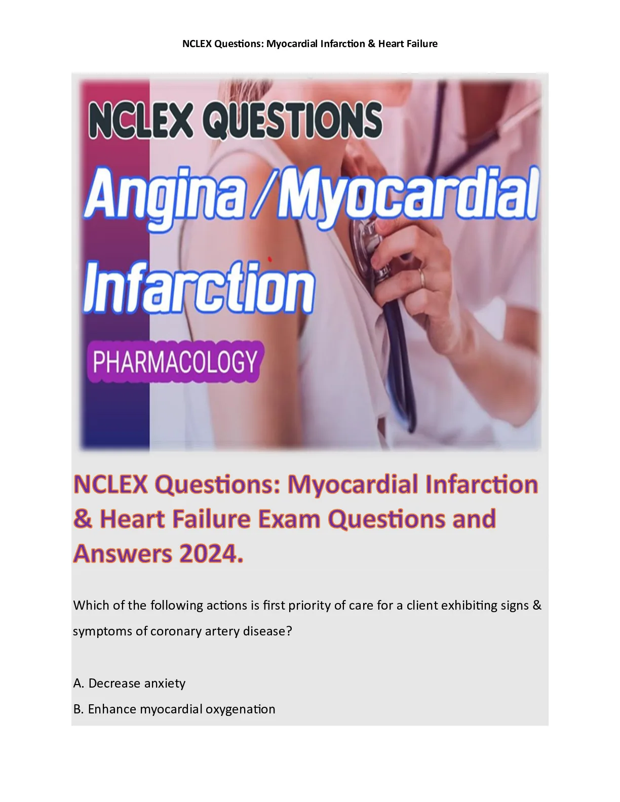 NCLEX Questions: Myocardial Infarction and Heart Failure Exam Questions ...