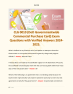 CLG 0010 (DoD Governmentwide Commercial Purchase Card) Exam Questions with Verified Answers 2024-20