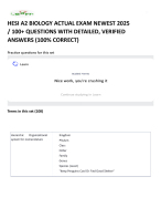 HESI A2 BIOLOGY ACTUAL EXAM NEWEST 2025 / 100+ QUESTIONS WITH DETAILED, VERIFIED ANSWERS (100% CORR