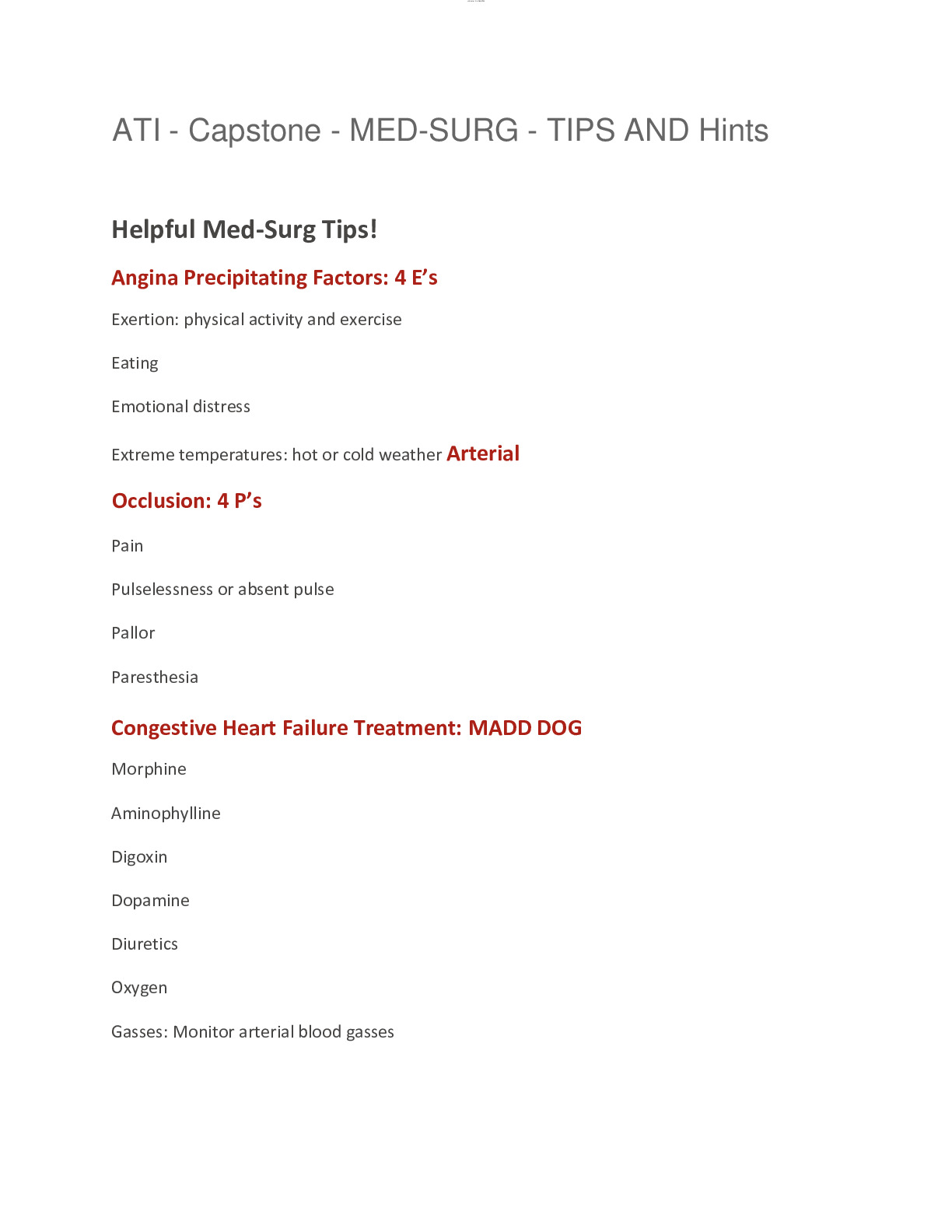 ATI - Capstone - MED-SURG - TIPS AND Hints