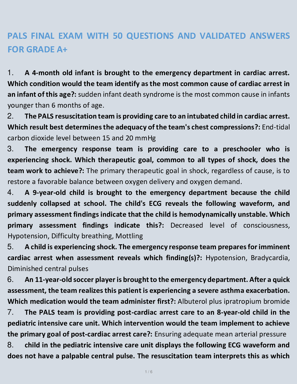 PALS FINAL EXAM WITH 50 QUESTIONS AND VALIDATED ANSWERS FOR GRADE A+ ...