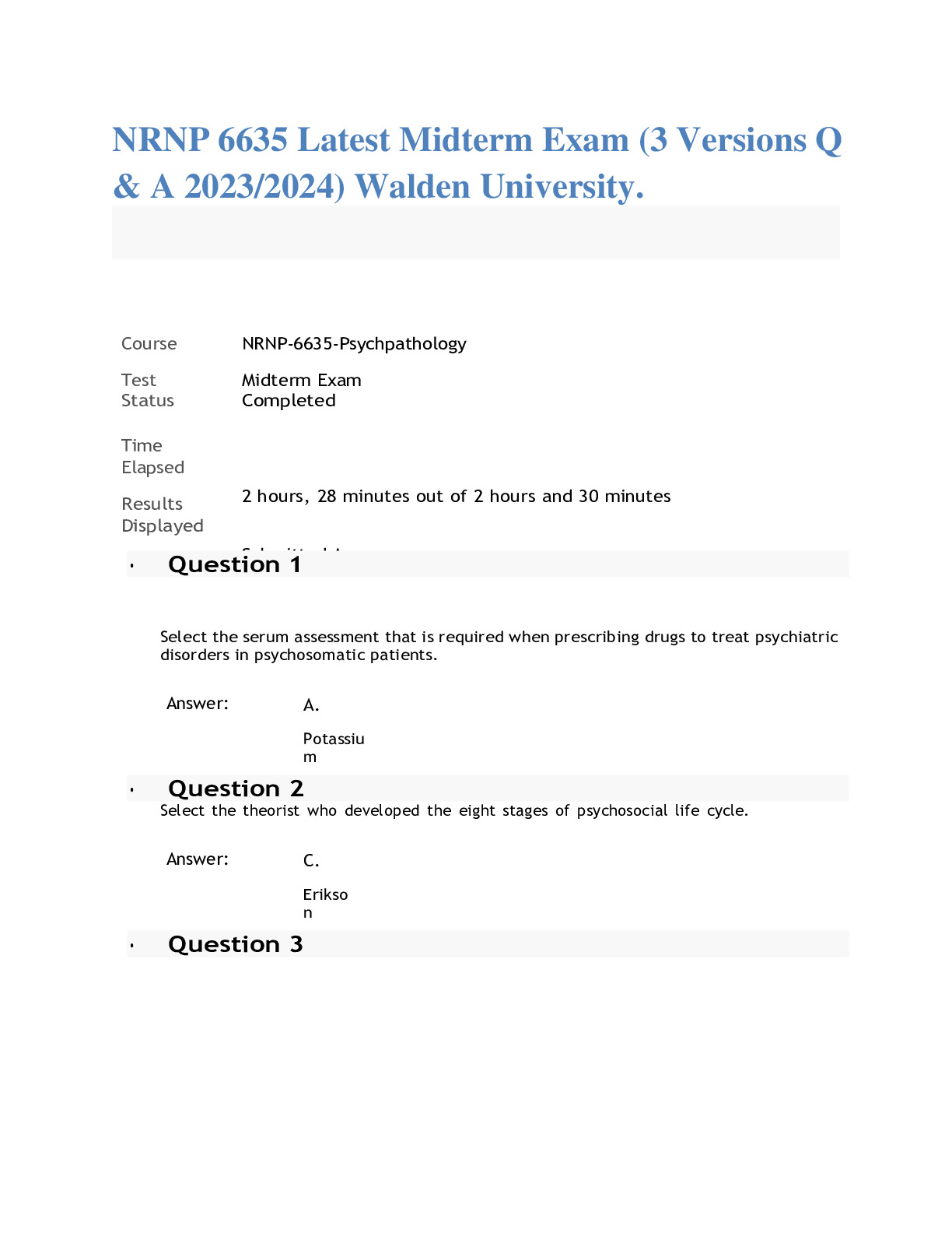 NRNP 6635 Midterm And Final Exam Bundle (LATEST 2023/2024) Walden ...