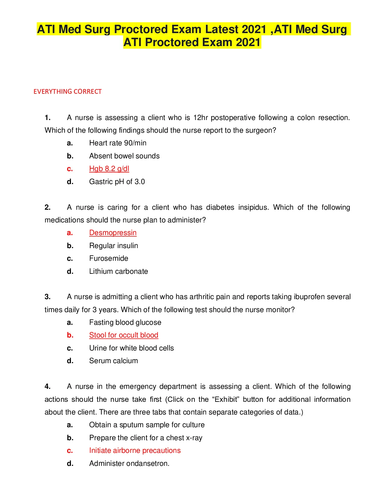 ATI Med Surg ATI Proctored Exam 2024 WITH ANSWERS - DocMerit