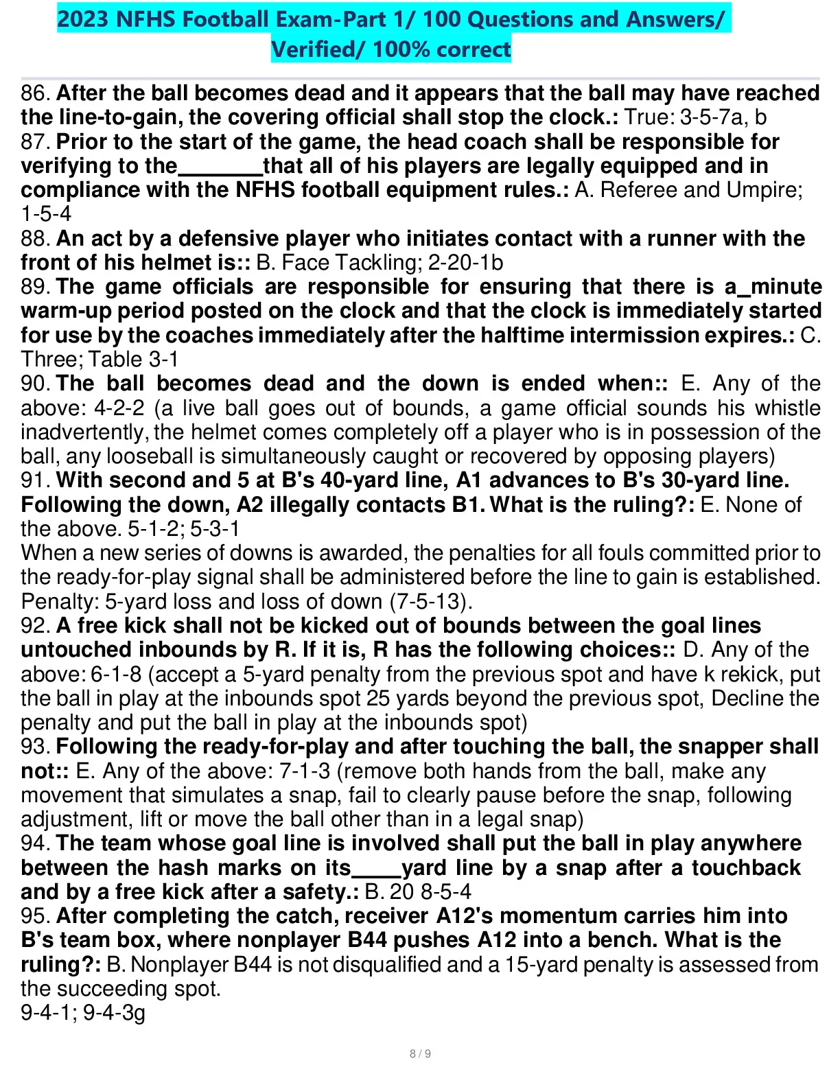 2023-24 NFHS Football Exam-Part 1/ 100 - DocMerit