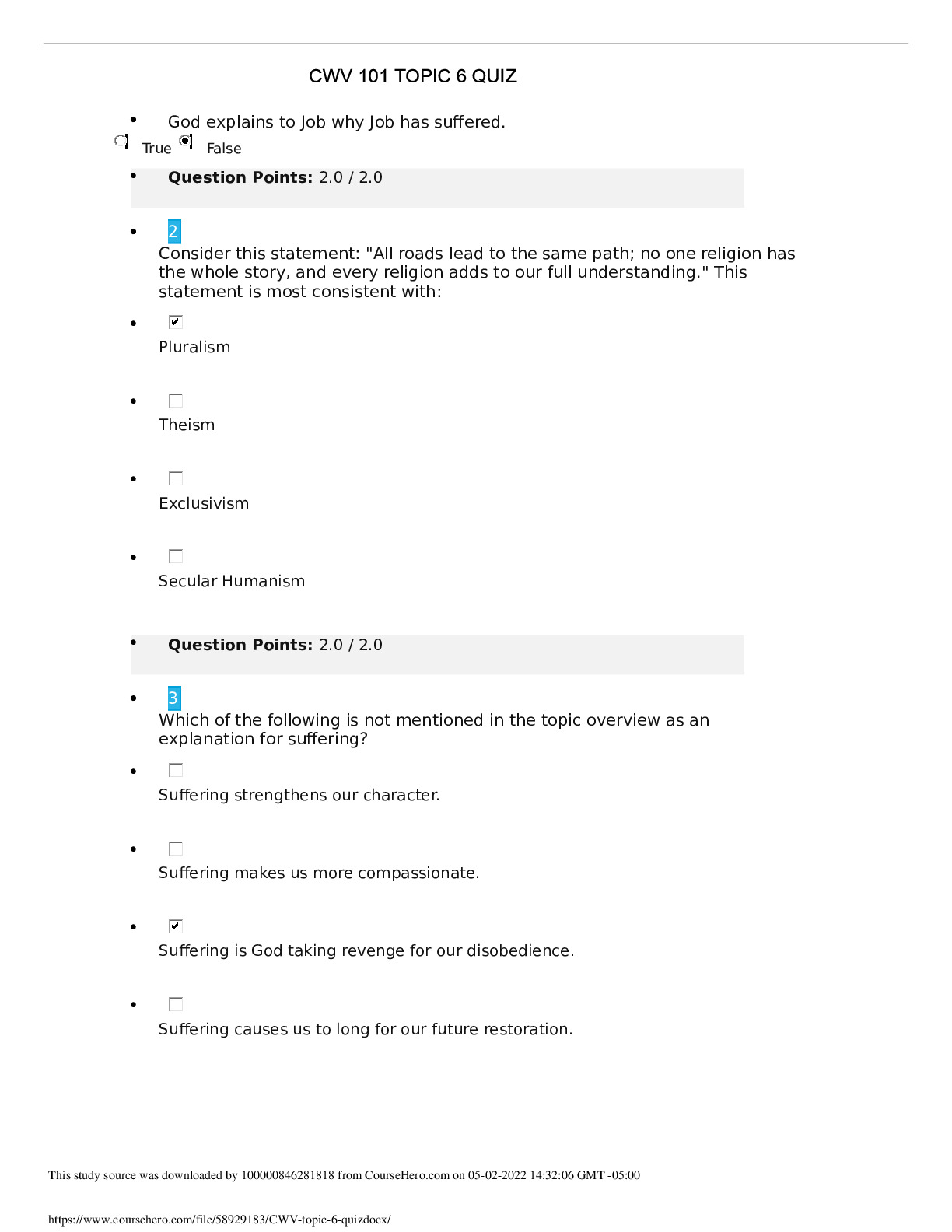 CWV 101 TOPIC 6 QUIZ AND ANSWERS 2024 - DocMerit