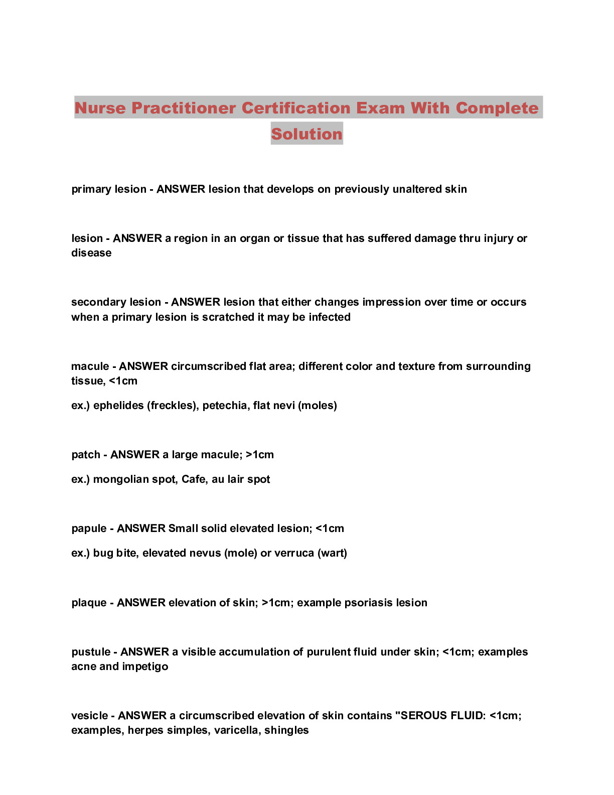 Nurse Practitioner Certification Exam With Complete Solution 2024