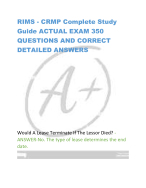 RIMS - CRMP Complete Study  Guide ACTUAL EXAM 350  QUESTIONS AND CORRECT  DETAILED ANSWERS