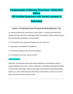 Fundamentals of Nursing Final Exam 2026/2027 Edition | 100 Verified Questions with Correct Answers