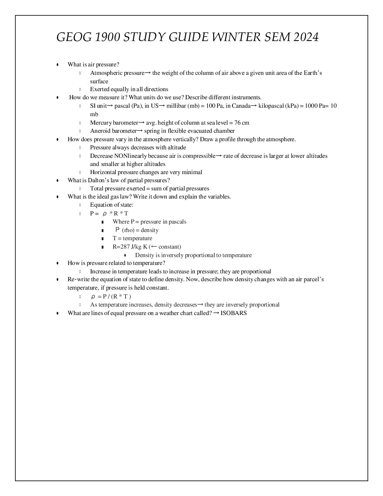 GEOG 1900 STUDY GUIDE WINTER SEM 2024.