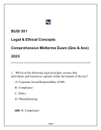 BUSI 300 (Legal & Ethical Concepts) Midterms Exam (Qns & Ans) 2025