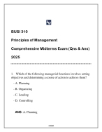 BUSI 310 (Principles of Management) Midterms Exam (Qns & Ans) 2025