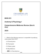 BIOS 251 (A & P I) COMPREHENSIVE MIDTERMS REVIEW 2025 ANSWERED